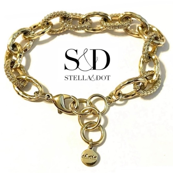 Stella & Dot Christina Gold Link Pave Bracelet with Crystal Accents - Picture 1 of 2